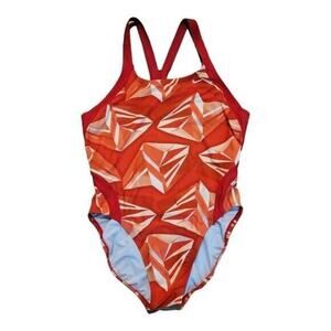 NIKE Swimsuit Women's One Piece Racerback Sz 12 Red Orange Sportswear